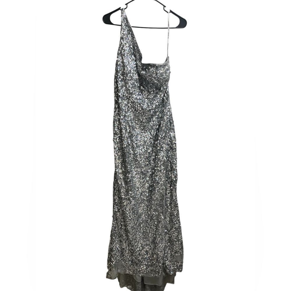 Sherri Hill Silver Sequin Prom Formal Dress Gown SZ 16